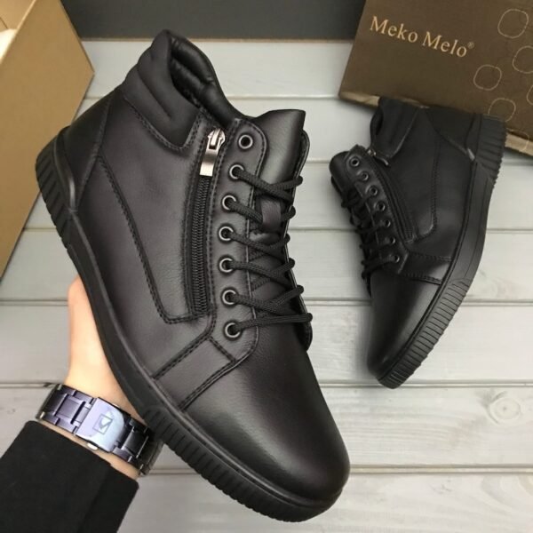 Мужские Зимние Кожаные Ботинки Black