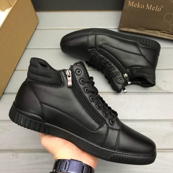Мужские Зимние Кожаные Ботинки Black