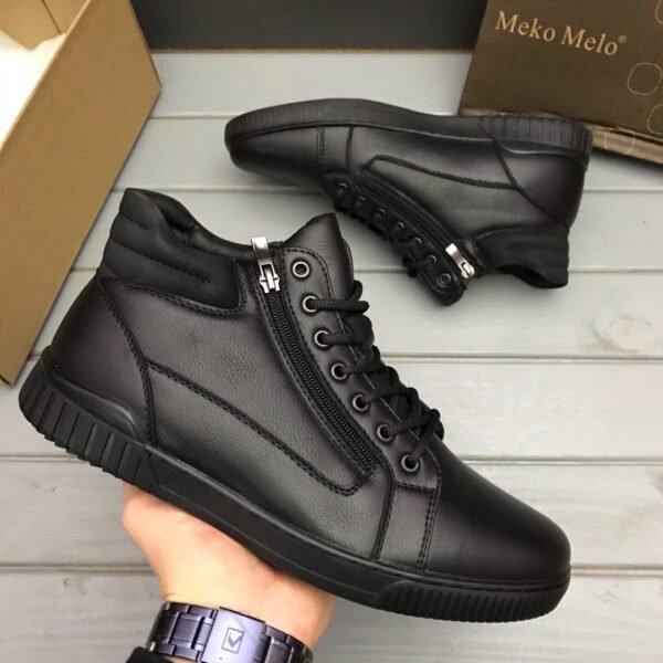 Мужские Зимние Кожаные Ботинки Black