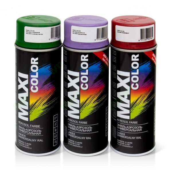 Maxi Color 400ml: RAL 6002 Leaf Green; RAL 4005 Blue Lilac; RAL 3003 Ruby Red.