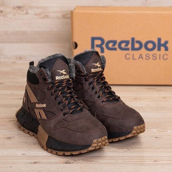 Мужские зимние кожаные ботинки Reebok Black brown