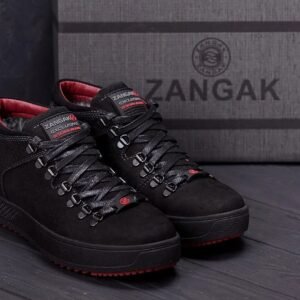 Мужские зимние кожаные ботинки ZG Black Red