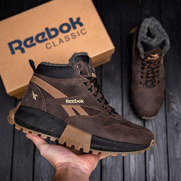 Мужские зимние кожаные ботинки Reebok Black brown