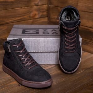 Мужские зимние кожаные ботинки ZG Black brown
