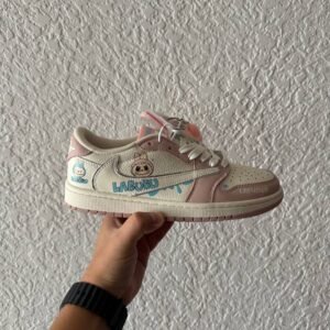 Кроссовки Женские Nike Air Jordan 1 low Travis Scott x Labubu Pink Beige