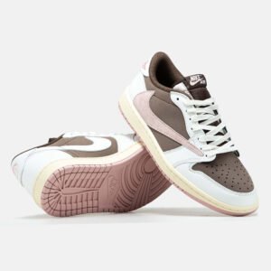 Кроссовки Женские Nike Air Jordan 1 Low x Travis Scott Dark Pony Pink Oxford White Brown Pink