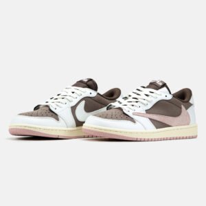 Кроссовки Женские Nike Air Jordan 1 Low x Travis Scott Dark Pony Pink Oxford White Brown Pink