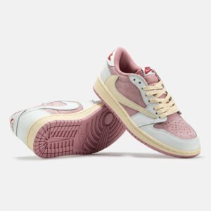 Кроссовки Женские Nike Air Jordan 1 Low x Travis Scott Pink White Beige