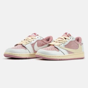 Кроссовки Женские Nike Air Jordan 1 Low x Travis Scott Pink White Beige